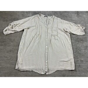 Club Z Collections Top Womens 3X Beige Striped Metallic Button Up Short Sleeve